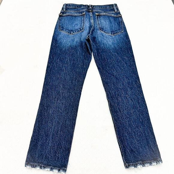 Frame Le Nouveau Straight Dark Wash Denim Jeans Raw Hem LNSL14 Size 26 - Picture 3 of 8